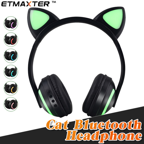 ETMAXTER Cat-ear Headphones Foldable Bluetooth Flashing Glowing Headsets with LED Light for iPhone Xs X 8S Samsung Any Phone