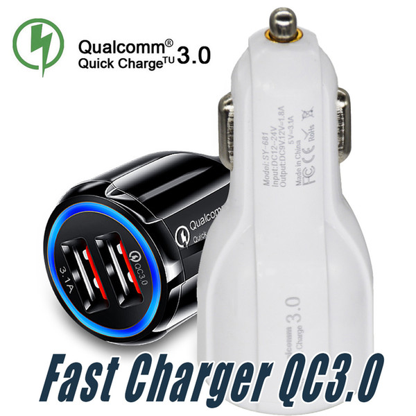 Top Quality QC 3.0 fast charge 3.1A Qualcomm Quick Charge car Charger Dual USB Fast Charging Phone Charger With OPP bag