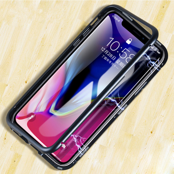 Luxury Magnetic Adsorption Flip Case for iPhone X XS MAX XR 7 8 Plus Tempered Glass Back Cover Luxury Metal Bumpers for Samsung S9 Hard Case