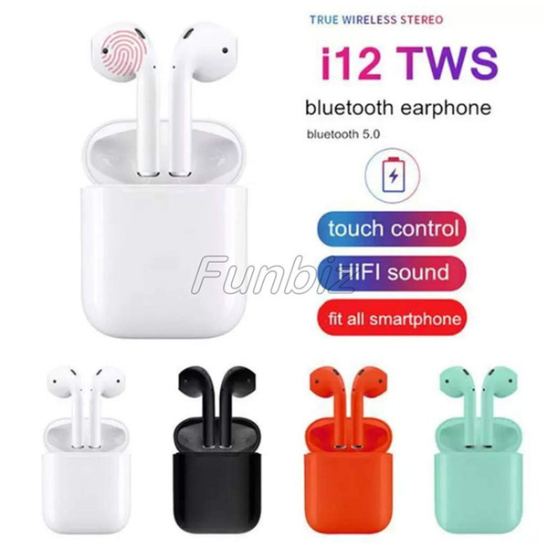 i12 Bluetooth 5.0 JL Chip Wireless Earphone Stereo Earbuds TWS Twins Earphone Smart Touch With Charging Box For All Smartphones