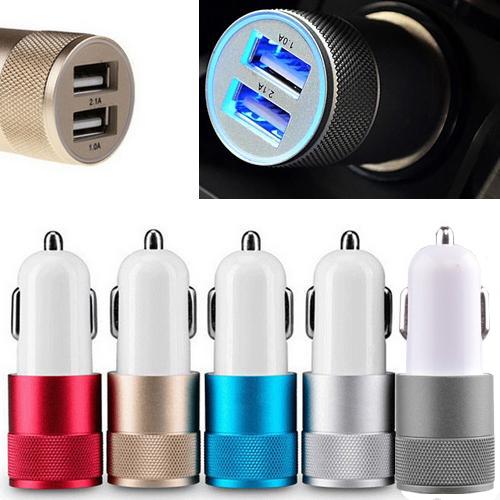 Metal Dual USB Port Car Charger Universal 12 Volt / 1 ~ 2 Amp for Apple iPhone iPad iPod / Samsung Galaxy / Motorola DHL Free CAB114