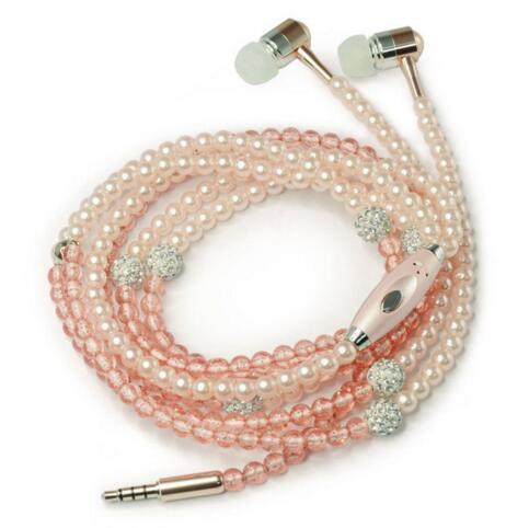 Headphone MP3 Diamond Pearl beads In Ear Necklace Earphones With Mic Fashional gift Girls Phone Earbuds Headset Gifts 3.5MM High Quality