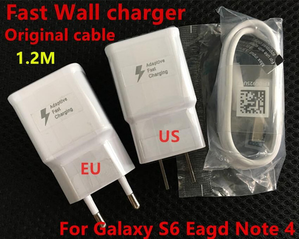 Original US EU UK AU Plug 100% Fast Charging Travel usb Wall Charger adapter + 1.2m micro usb cable For Samsung Galaxy Note 4 S6 S7 S8 edge