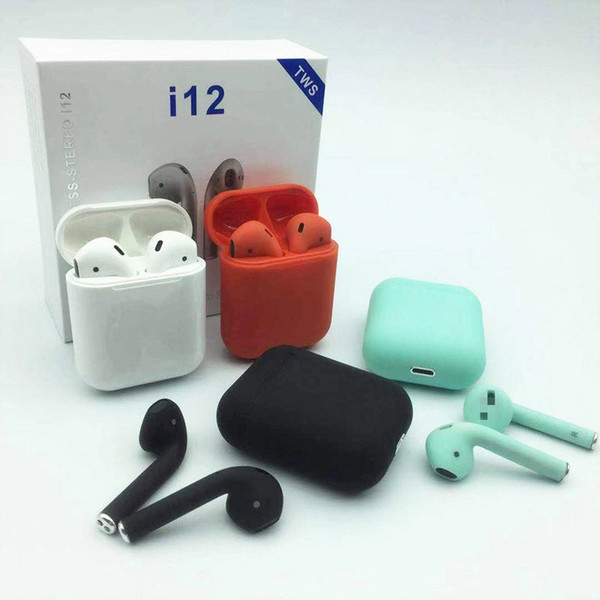 New i12 tws bluetooth 5.0 wireless bluetooth headphones ture stereo Earphones colorful touch control wireless earbuds with charger box