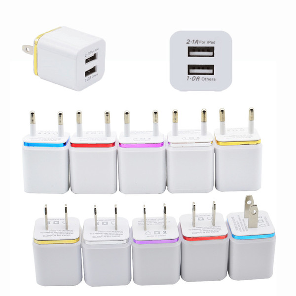 Dual Wall Charger USB Port US EU Plug Home Travel Chargers Power Adapter wall chargers 5v 1a 2.1a For iphone X 8 Plus Smartphone