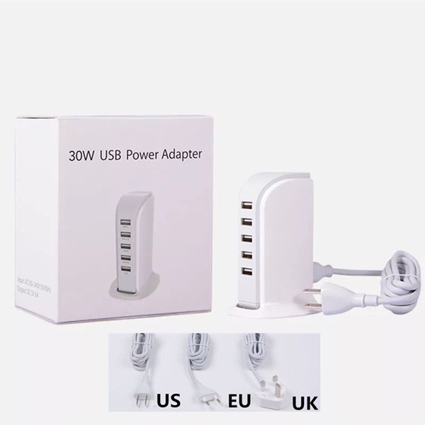 5 Usb ports Charging Station 30W 5V 6A Eu & US & UK USB Wall Charger power adapter Hub for mobile phone gps mp3