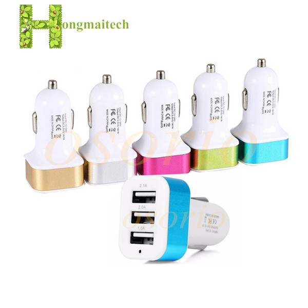 Hot Sale 3 USB Ports Aluminum Metal Car Chargers Triple USB Ports Vehicle Charger Travel Charger Adapter For iphone Samsung Smartphones