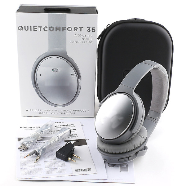 QC35 Bluetooth Headphones Noise Cancelling headset microphone Black Silver color Rechargeable Stereo Earphone with retail box