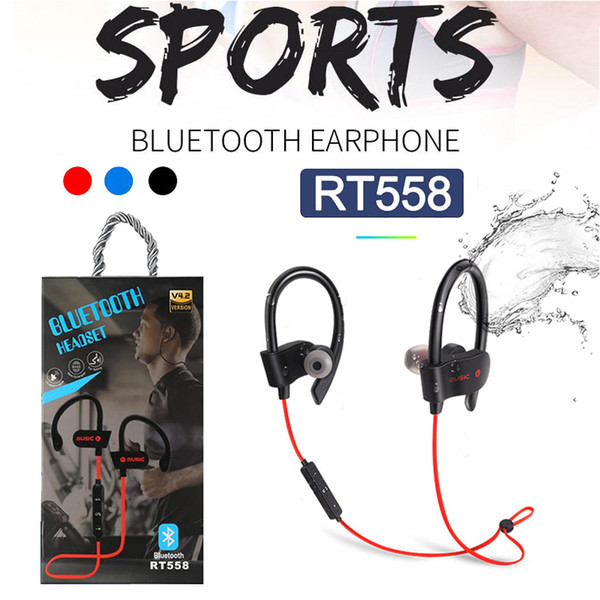 NEW RT558 Bluetooth Headphones Wireless Earphone Headsets Noise Cancelling Sweatproof Sport Earphones with Mic Jogging Ear Hook Headsets