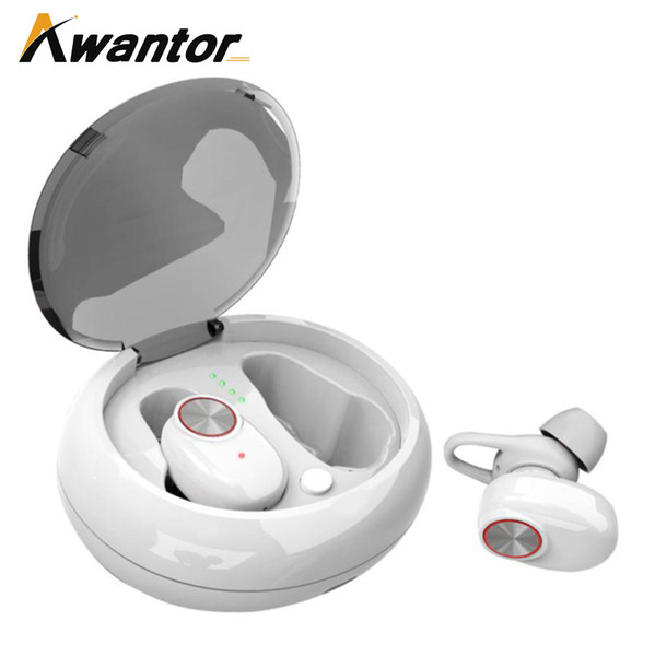 Awantor V5 TWS Dual Earphone Bluetooth 5.0 Headset Wireless Earbud with Handsfree Stereo Music QI-Enabled With Charging Box TWS