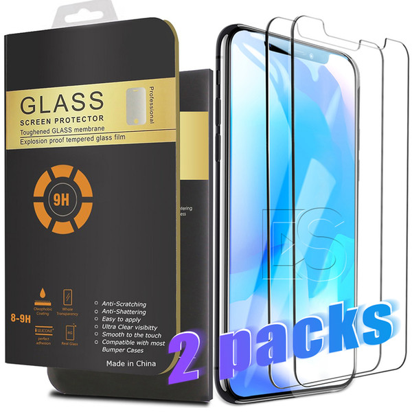 2 Packs For 2018 NEW Iphone XR XS MAX 8PLUS X Screen Protector Tempered Glass For Samsung S8 0.26mm 2.5D Rounded Edge