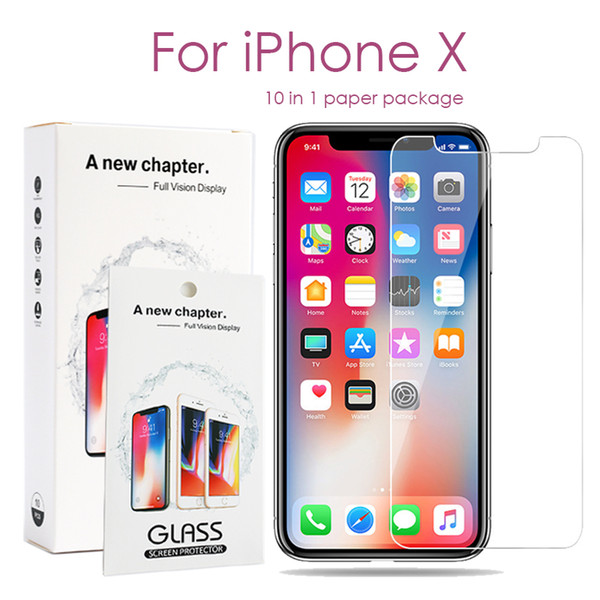 10 in 1 Paper-Package Tempered Glass for Iphone X/XS MAX XR 8 7 Plus 6S Samsung J3 J7 Prime S7 Screen Protector