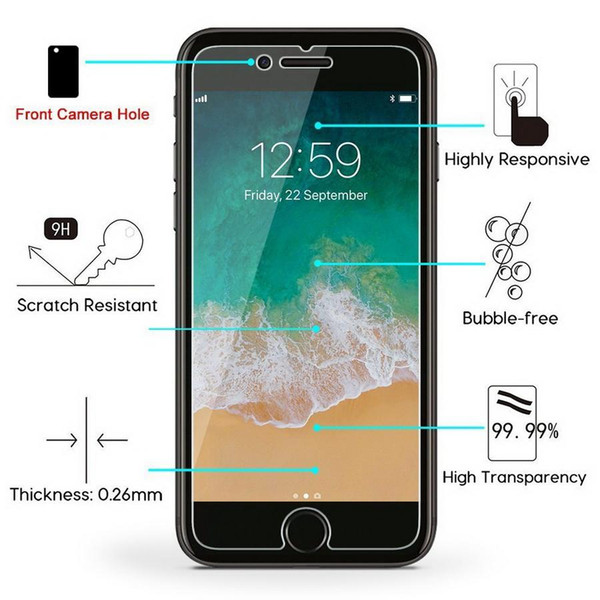 2.5D Tempered Glass Screen Protector For iphone X 8 7 6 5/5S HD Toughened Protective Film with packing DHL