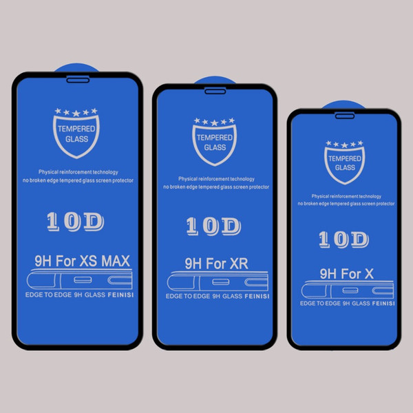 10D tempered glass screen protector on the for Iphone XR XS MAX X 8 7 6S plus curved full cover adhesive glue protective glass film