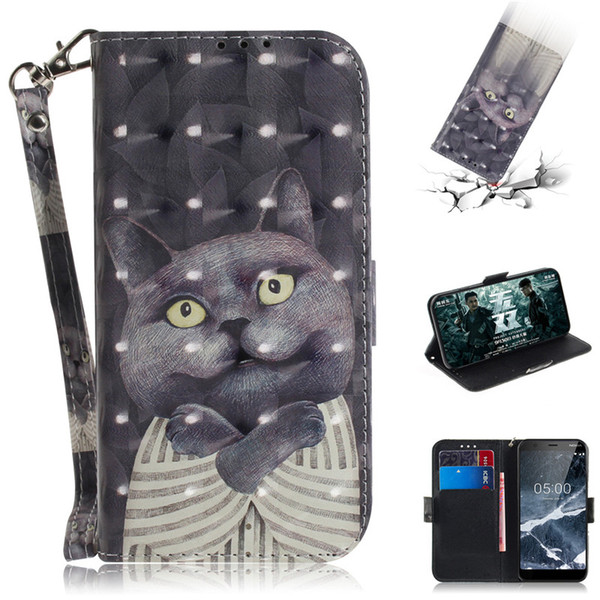 Flip Cover Phone Bags For Nokia5.1 2018 Case 3D Painting PU Leather Soft Silicon Wallet Covers Cases Coque