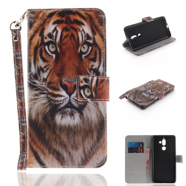 Flip Wallet Case For Nokia 7 Plus Cases Coque Animal Wolf Tiger Lion Painted PU Leather Phone bags Cover