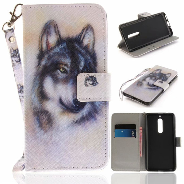 Flip Wallet Case For Nokia 5 Nokia5 Cases Coque Animal Wolf Owl Tiger Lion Painted PU Leather Phone bags accessories Cover