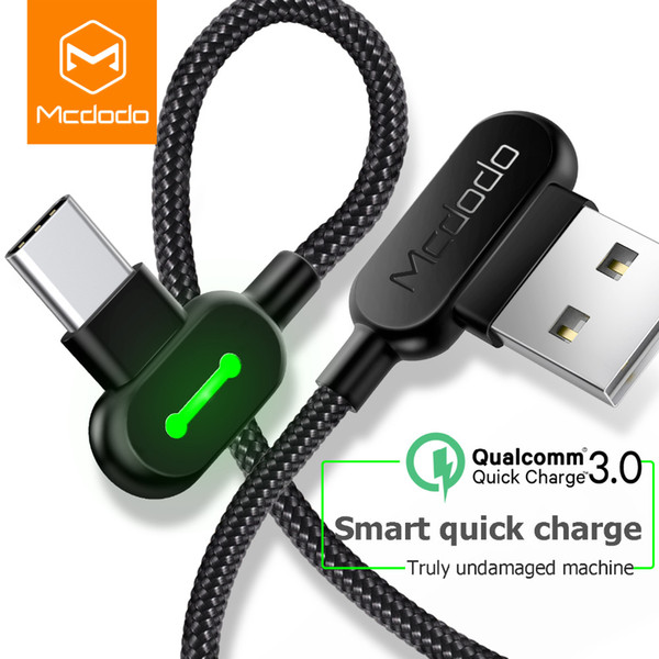 Mcdodo USB Type C 90° Nylon Charging Cable Max 2A Quick Charge with LED Light for Most Type C Devices