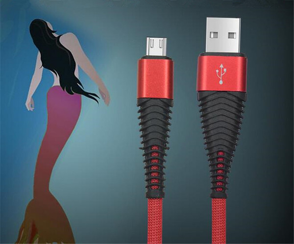 mermaid 2A usb cable Type c Micro fabric nylon alloy usb charger cables for samsung s6 s7 s8 note 8 for i phone X 8 7