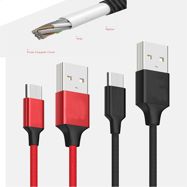 Nylon Braided USB Cable Micro USB Cable 1.2M 1.8M for iPHONE Samsung Huawei LG with Package