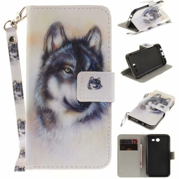 Flip Wallet Case For Samsung Galaxy J320 J3 2017 Cases Coque Animal Wolf Tiger Lion Painted Leather Phone bags accessories Cover