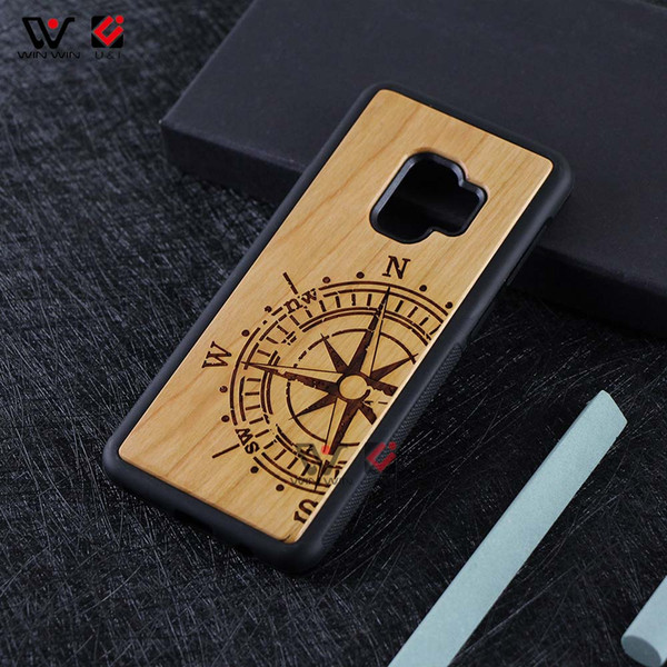 New Products Antique Beautiful Laser Engraving Blank Wood 360 Degree Phone Cover Case for Samsung S9