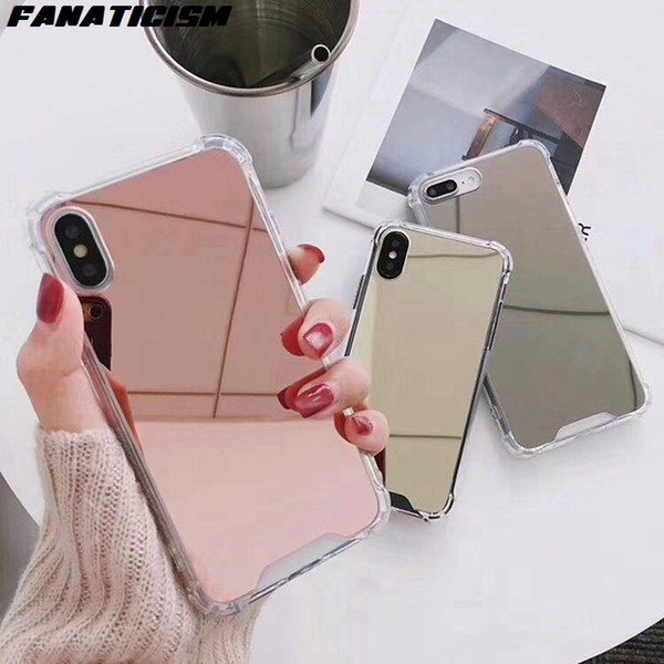 Fanaticism Anti-knock Luxury Plating Bling Mirror Case For iphone X XR XS Max 6 6s 7 8 Plus Thicken Soft TPU Silicone Cover