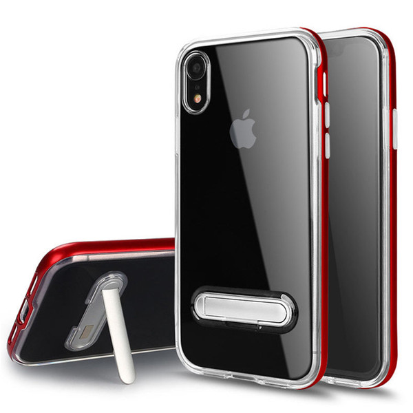 For iPhone XR Case Clear Soft TPU Hard PC Back Cover with Kickstand Phone Case for Iphone XS XS Max