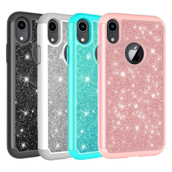 For iPhone Case Women Luxury Glitter Shiny Bling Hybrid 2in1 Soft TPU Hard PC Back Cover Phone Case for Iphone Xr Xs Max