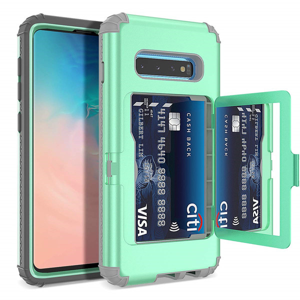 For Samsung S10 Plus Case Wallet Design with Hidden Back Mirror and Card Holder Heavy Duty Shockproof Protective Case for Samsung S10