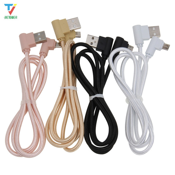 100pcs/lot 2side 90°L-shaped cloth Braided data cable micro 5pin usb/Type-C USB C cable Date Sync Charger Cable for Sumsung HTC