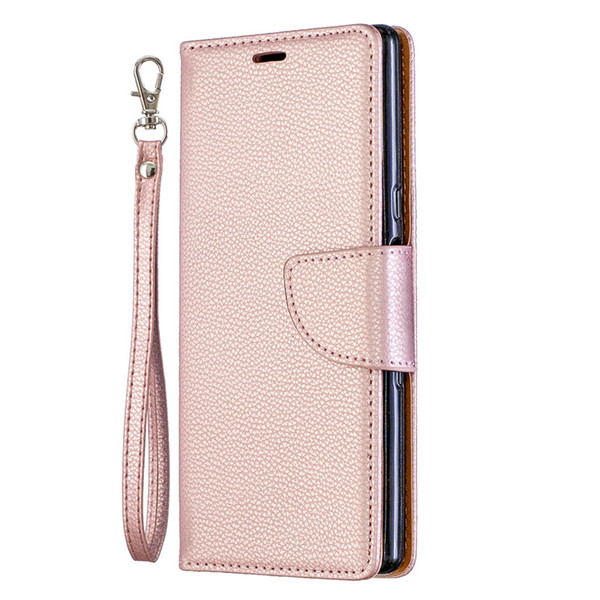 Flip Cover Stand Wallet For Sony Xperia 10 Case Pure Color Lichee Pattern PU Leather Mobile Phone Cases