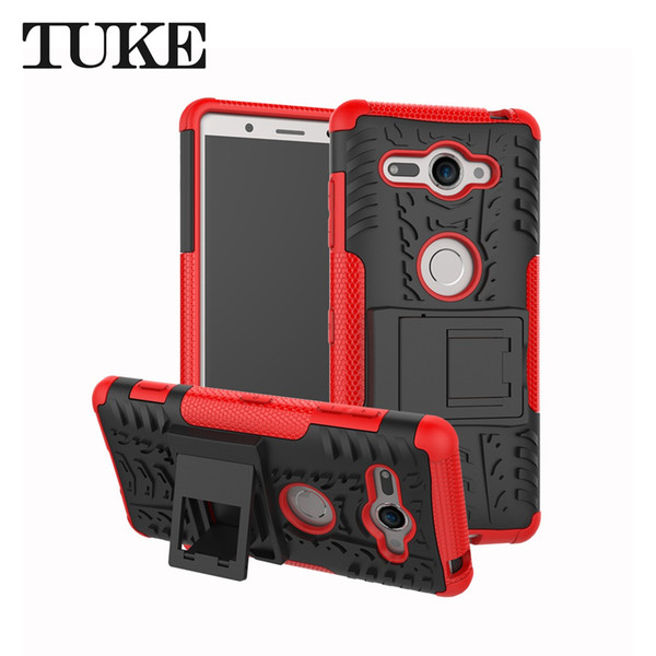 New Case For Sony XZ2 Compact Phone Case 2 In 1 Dual Layer Kickstand Heavy Duty Armor Shockproof Hybrid Silicone Cover Case