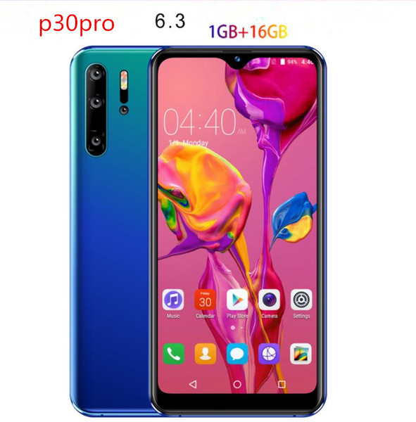 6.3 inch Goophone p30pro 1GB RAM 16GB ROM 3g Cellphone wter drop Screen Quad core Dual sim Unlocked smartphone X141