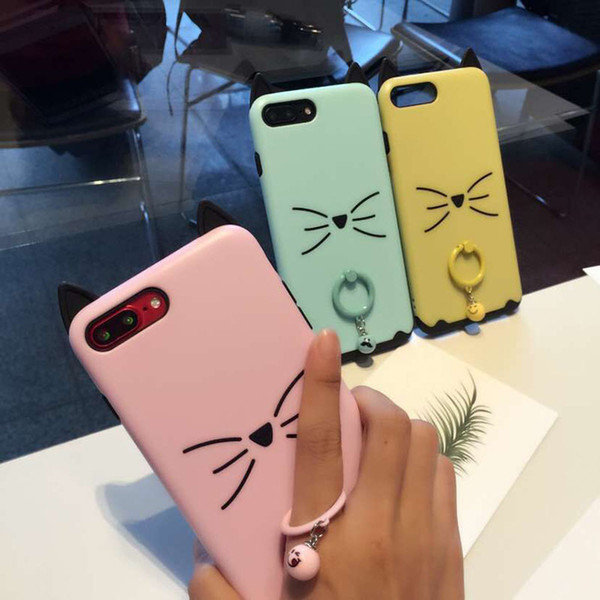 Cartoon Kitty Ring Phone Case Bell TPU Soft Back Cover for iphone 6 6s 7 7plus 8 8plus X