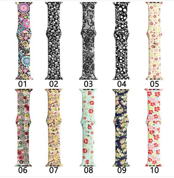 Soft Silicone Watchband For iwatch 1/2/3/4 Series Printing Flower Style Watch Band Strap For Apple Watch 38mm 42mm 40mm 44mm