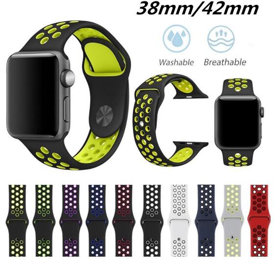 Mesh Hole Loops Replacement Soft Silicone Wrist Bracelet Sport Band For Apple Watch 4 3 2 1 Strap 38mm 42mm