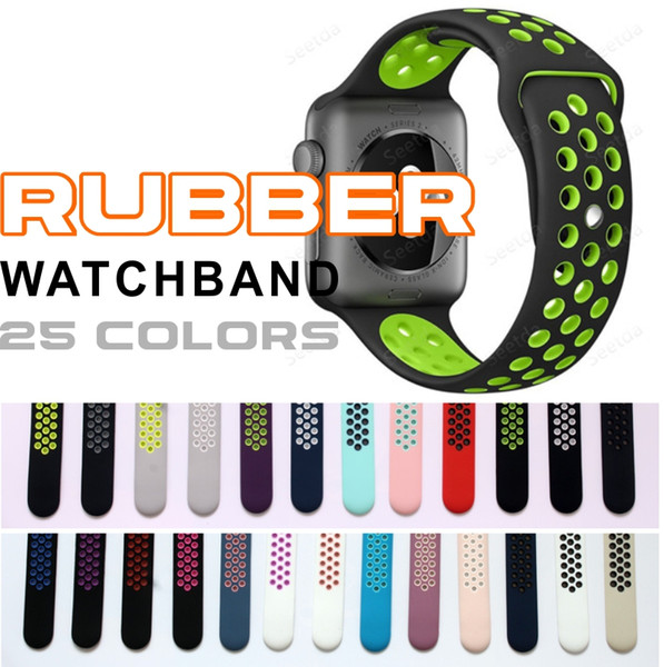 High quality Rubber Strap Watchband Brand watch band for iwatch with 38mm 40mm 42mm 44mm Silicone Wristband with Watch Sport Edition holes