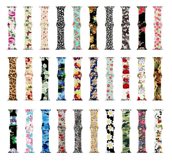 Floral Flower Bands For Apple watch Series 4 3 2 1 40mm 44mm, Silicone Pattern Printed Strap for iWatch Series 4 3 2 1 38mm 42mm