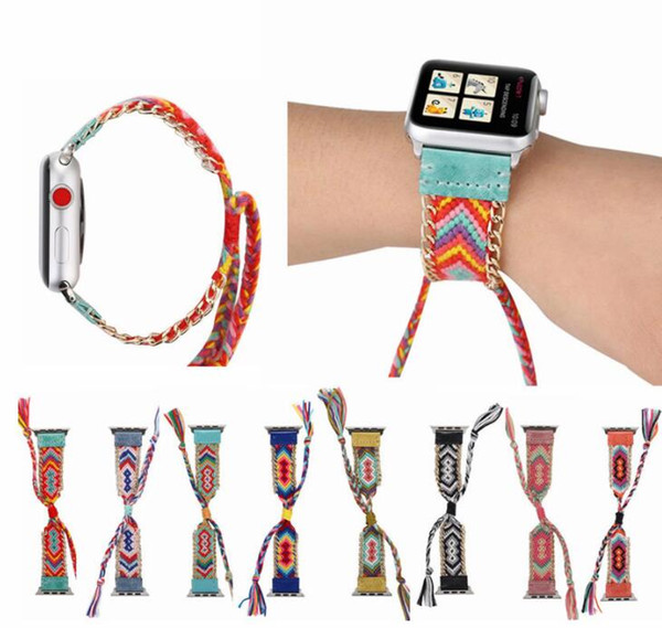 Colorful Nylon Woven Band for Apple Watch 38mm/40mm/42mm/44mm Women's Creative Hand Made Braided Straps for Apple Watch Band