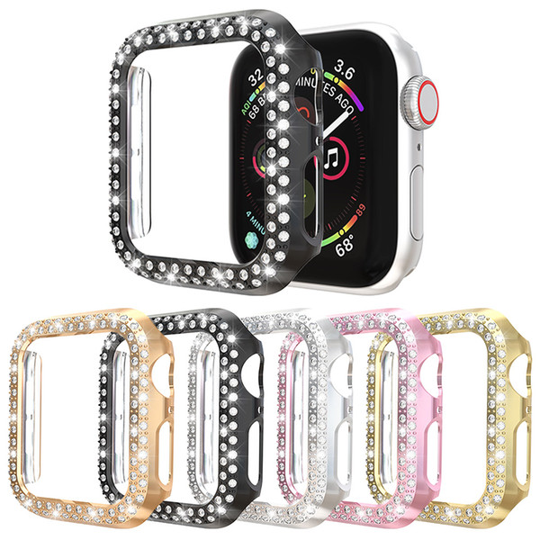 Woman Luxury Two Rows Diamond smartwatch Case for Apple watch 1 2 3 4 5 PC Armor Cover For iwatch 38mm 40mm 42mm 44mm Screen Protective fram