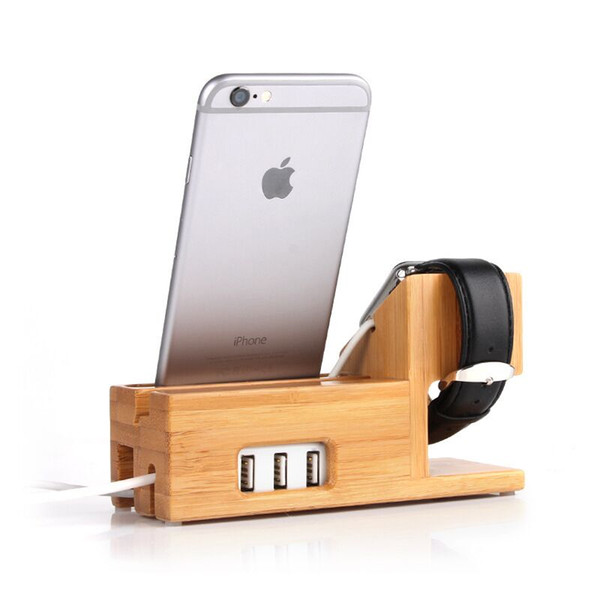 For iPhone 7 6 6s Plus 5 5s SE Charging Holder Fashion Natural Bamboo Socket Real Wood Bamboo Phone Holder For iWatch