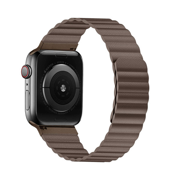 Compatible with Apple Watch Band Brown 44mm 42mm 40mm 38MM- Upgrade Adjustable Leather Loop Strap with Ultra Secure Magnetic Series 5/4/3/2