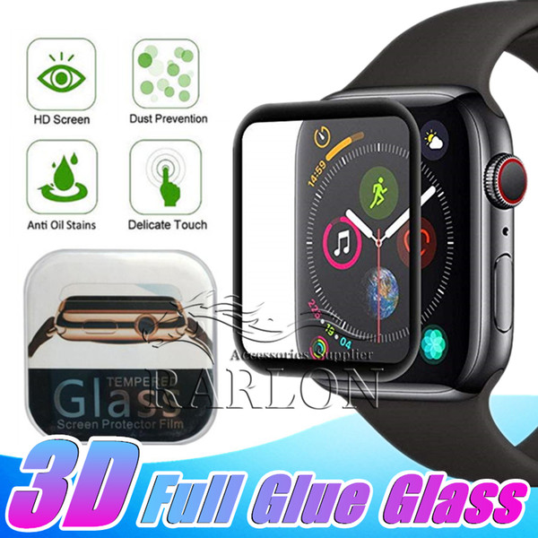 3D Curved Edge Full Glue Tempered Glass For Apple Watch iWatch 2 3 4 5 38mm 42mm 40mm 44mm Full Cover Screen Protector With Retail Box