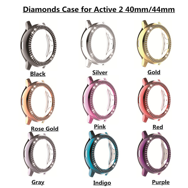 High Quality PC Cover Case with Double Row Diamond for Samsung Active 2 40/44mm Bling Case Good Protector Multi Colors Optional