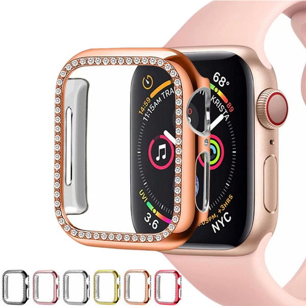 Diamond Watch Cover Luxury Bling Crystal PC Cover for Apple Watch Case for iWatch Series 4 3 2 1 Case 42mm 38mm Band