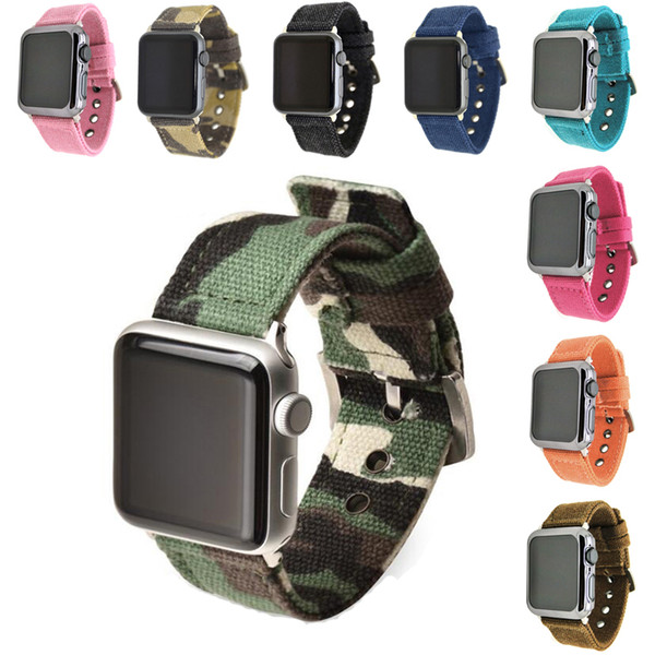 Epacket Camouflage Fabric Canvas Watch Band Straps With Adapter Connector for Apple Watch Series 1 2 3 4 iWatch 38mm/42mm