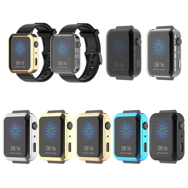 Clear TPU Silicone Case + Screen Proector Full Cover for Xiaomi MI Smart Watch 2019 electroplate Transparent Shockproof Watchband