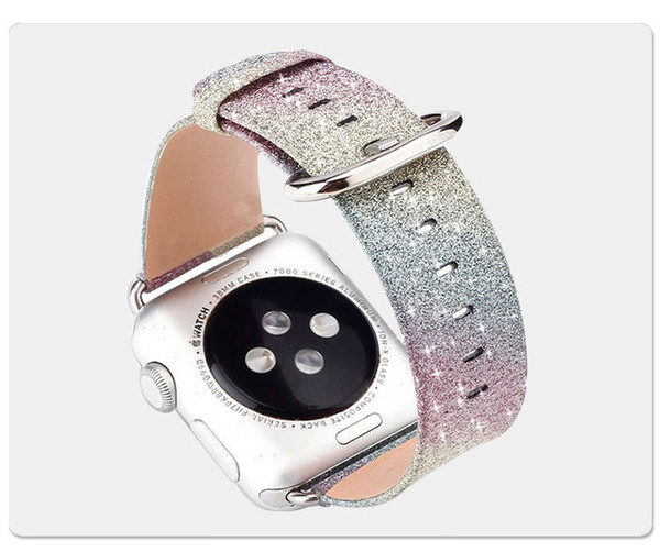 Band For Apple Smart watch Genuine Leather Shiny Glitter Power Bling Luxury iWatch Band Wrist watch Bracelet Strap Belt girl christmas gift.