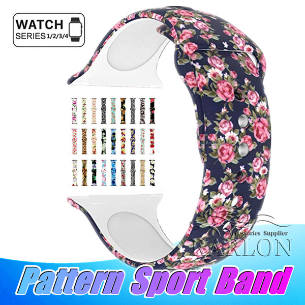 New 39 Colors Floral Bands For Apple Watch 38mm 42mm 40mm 44mm Silicone Fadeless Pattern Printed Replacement Bands for iWatch Series 4 3 2 1